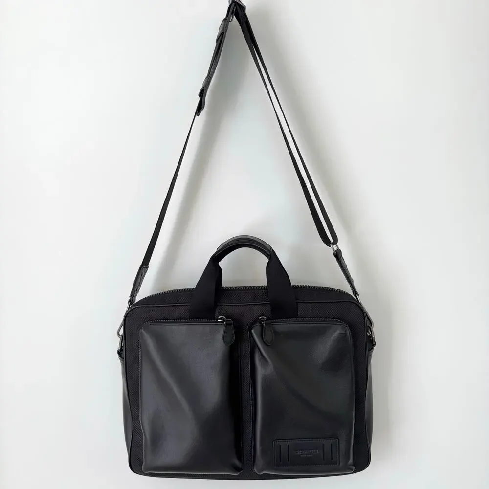 Coach Rider Briefcase Leather Nylon Business Travel Laptop Bag Black 6705
